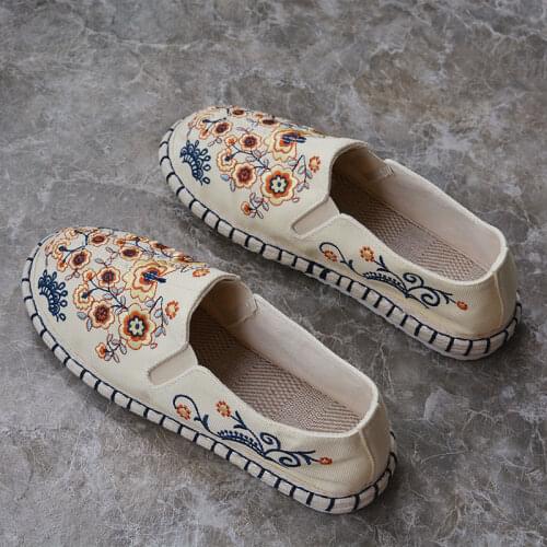 Women Floral Embroid Espadrilles Slip On Loafers Handmade Flats Shoes Breathable Comfortable Flat Espadrilles Mujer Sapatos