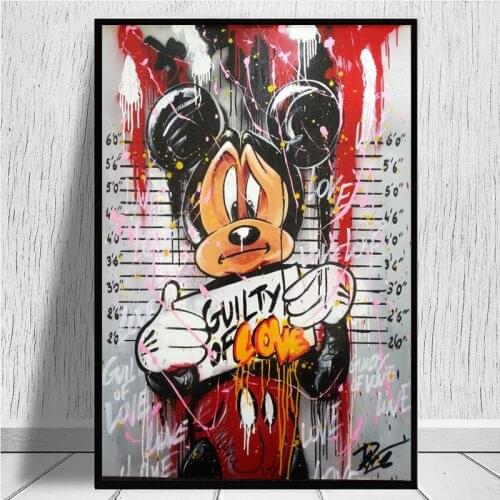 Graffiti Art Criminal Mickey Mouse Disney Street Art Canvas Painting Poster and Print Wall Art Picture for Living Room Decor