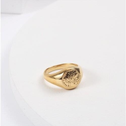 Joolim High End 18K Gold PVD Fashionable Man Gold Circular Seal Rings for Women Stainless Steel Jewelry Wholesale
