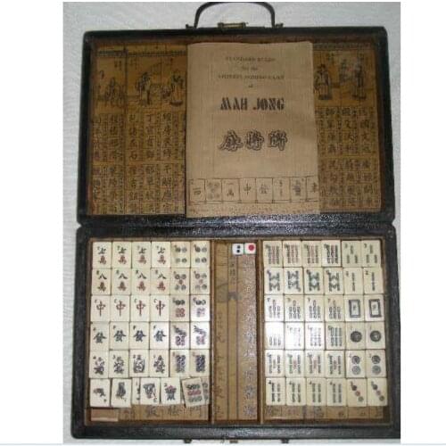 Chinas 144 mahjong set/red dragons and phoenixes leather box