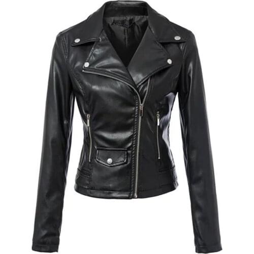 Autumn New Short Faux Soft Leather Jacket for Women Girls Fashion Zipper Motorcycle PU Leather Jacket Ladies Basic Street Coat