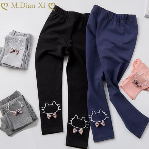 Girls Leggings Cute Cat Embroidery Trousers Fille Kids Pants Girls Pants Skinny Print Cartoon Pattern Children Leggings Trousers
