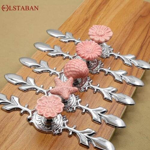 LSTABAN Modern Minimalist Zinc Alloy Ceramic Pink Knob Drawer Cupboard Shoe Wine Cabinet Furniture Door Single Hole Handle