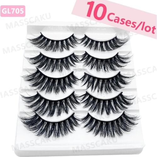 MASSCAKU 5 Pairs/Set False Eyelashes Wispy Criss-cross Fluffy Thick Natural Handmade Lash Cruelty-free Eye Makeup Tools