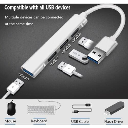 Multifunctional 4 Port Aluminum Alloy USB 3.0 *1 USB 2.0 USB Expander Splitter Docking Station Adapter For MacBooK Pro