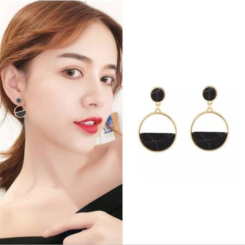 Fashion black stone stud earrings for women Trendy circle drop earing jewelry for girls
