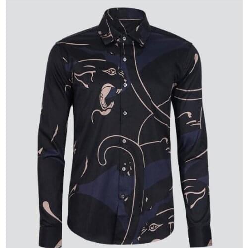 2020 mens Brand The fashion leisure leopard print work shirts soft Long sleeve regular men dress shirts black male business tops