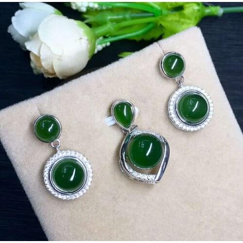 Hetian Biyu Silver Inlay Set Jasper Round Bead Set j2