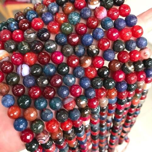 Natural Faceted Tourmaline Agates Stone Beads for Jewelry Making DIY Bracelet 6-14mm 15" Loose Strand Spacer Beads Semi-precious
