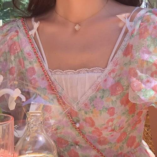 New Summer Chiffon Dress High Quality Oil Panting Sexy Short Sleeve Vintage Patchwork Lace Midi Dress Vestidos 2021