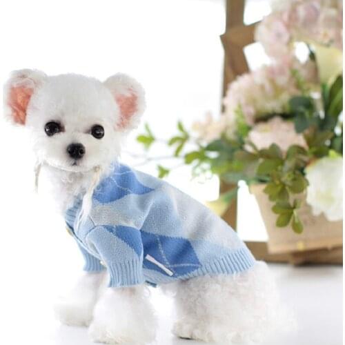 Autumn Clothes for Dogs Diamond Plaid Light Weight Dog Sweater Cardigan Dog Jumper Buttons Closure Puppy Clothes