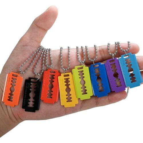Fashion Colorful Zinc Alloy Simulation Razor Blade Pendant Necklace With Long Beads Chain Necklace Mens Jewelry Party Gifts