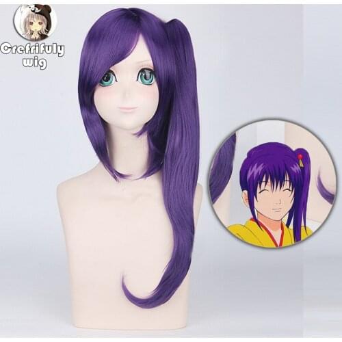 Anime Synthetic Hair 24inch Long Straight Gintama Wig Bangs Terakado Tsu Purple Cosplay Wigs With One Ponytail 70cm