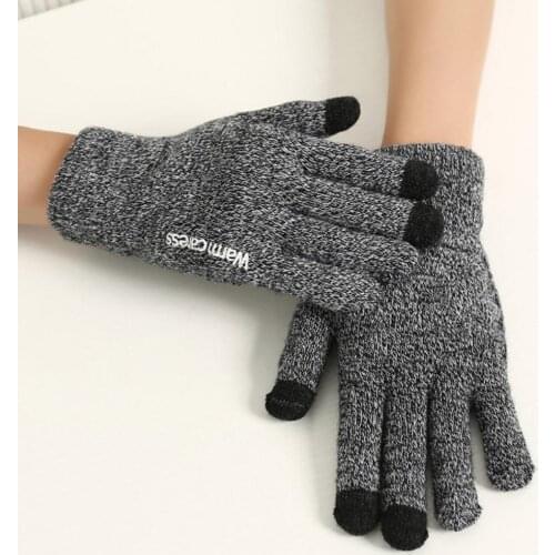 Mens Knitted Gloves Winter Autumn Male Touch Screen Gloves High Quality Plus Thin Velvet Solid Warm Mittens Business