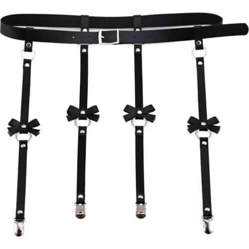 Charm Party Jewelrys Punk Style Ladies PU Leather Bow Garter Belt Cosplay Props Nightclub Bondage Belt Sexy Leg Ring Garter Clip