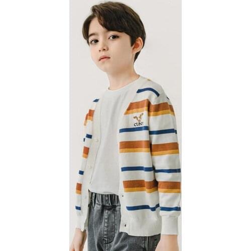 Boys Stripe Cardigan Sweater Long Sleeve Single Breasted Soft Cotton Knitwear New Spring Warm Knitwear Children Uniform Clothes