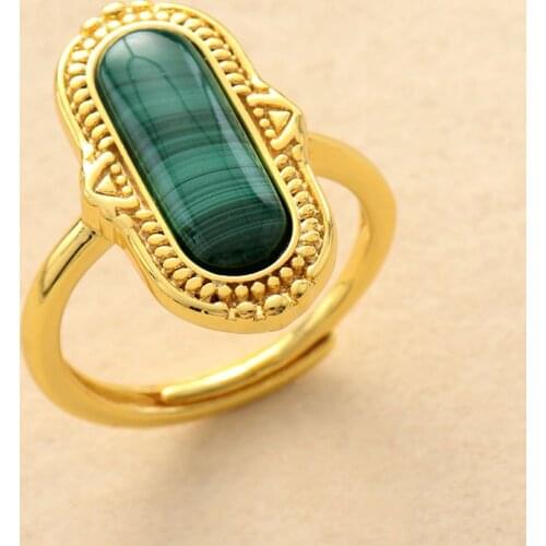 Premium Big Stone Adjustable Rings Fashion Gold Color Apatite Malachite Lapis Luxury Party Cocktail Ring Anniversary Jewelry
