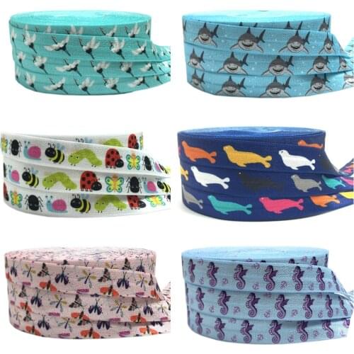 16mm Sea Lion Butterfly Print Animal Fold over Elastic Band Sewing Tape Handmade Crafts Accessories DIY Baby Headband Hair Ties