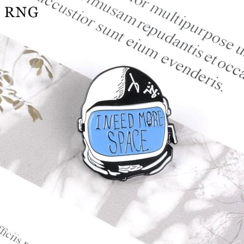 RNG New individualized blue motorcycle racing helmet Metal Pin Brooch INEED MORE SPACE astronaut helmet Lapel clothing Badge