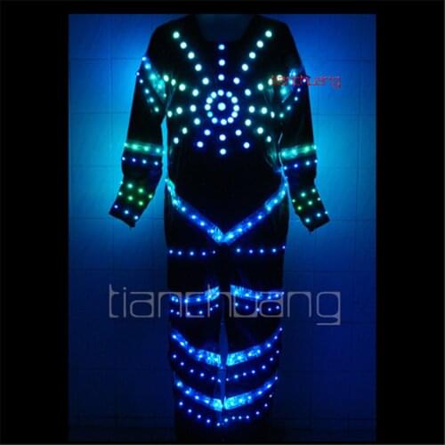 TC-15 Programmable ballroom dance led costumes robot men suit colorful light rgb dj clothe bar club performance stage show wears