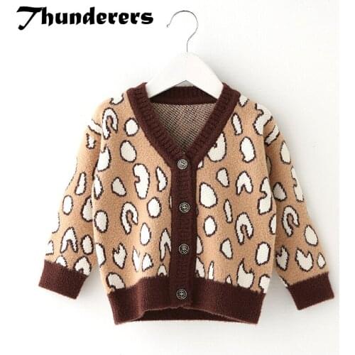 Thunderers Spring Autumn Kids Sweater For Girl Boy Printed Leopard Knitting Children Cardigan Casual Toddler Baby Clothes 18M-5Y