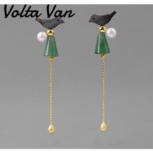 Volta Van 925 Sterling Silver Drop Earrings 2021 New Freshwater Pearls Bird Interest Cute Fine Jewelry Party Silver Earrings