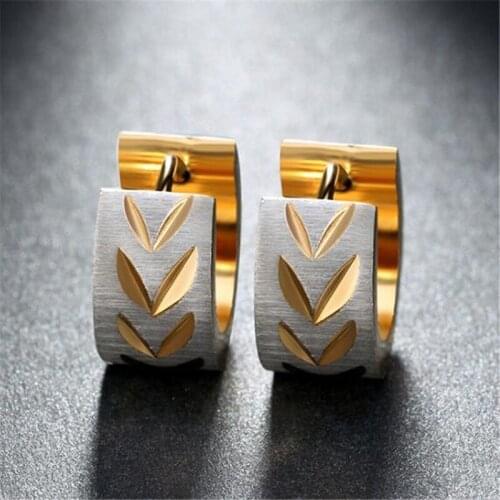 European And American Stainless Steel Stud Earrings for Women Temperament Female Leaf Wedding Gold Earrings Charm Lady Jewelry