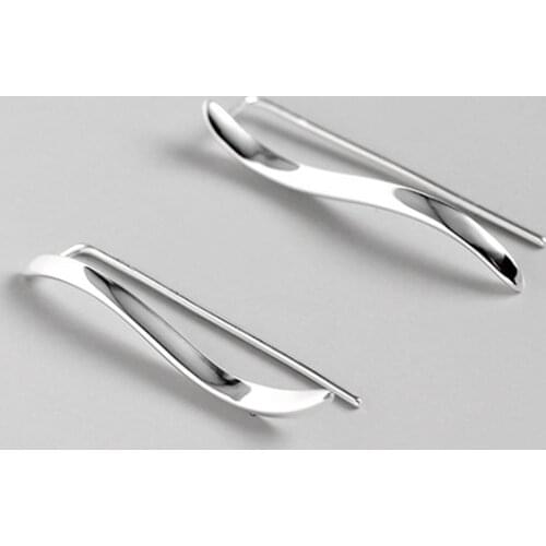 100% Real 925 Sterling Silver Wave Shape Ear Climber Earrings Elk Antlers and Star Ear Crawlers Earring for Women Gifts Birthday