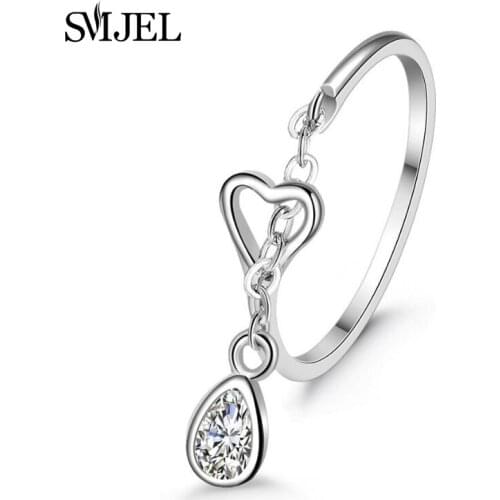 Sweet Trendy Womens Ring Fashion Chain Crystal Waterdrop Shape Ring Round Waterdrop Zircon Jewelry Accessories For Daily life
