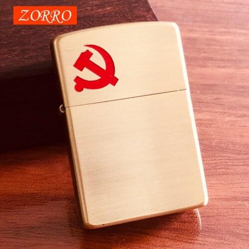 Zorro Copper Kerosene Lighter Refillable Windproof Oil Lighter Vintage Cigarette Cigar Lighter Smoking Accessorie Gadget for Men