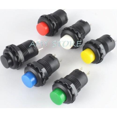 10pcs Momentary Push Button Switch 12mm Momentary 3A /125VAC 1.5A/250VAC BLACK WHITE YELLOW RED GREEN BLUE DS-227