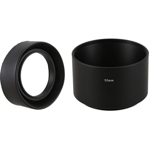 2 Pcs Lens Hood: 1 Pcs 52mm 3-Stage Collapsible Rubber & 1 Pcs Filter Screw-In Mount 52mm Metal Tele Lens Hood Shade