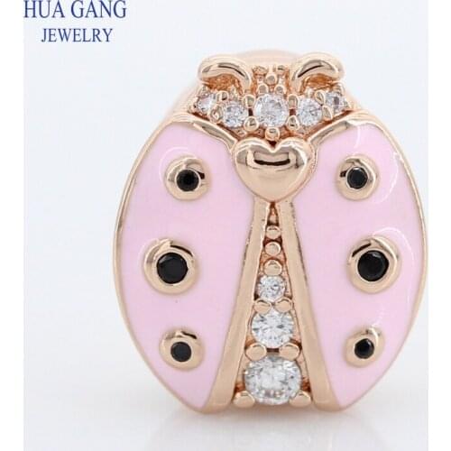2019 100% 925 Sterling Silver Rose Reflections Clip Little Ladybug Beads fit Pandora Bracelet DIY Free Shipping