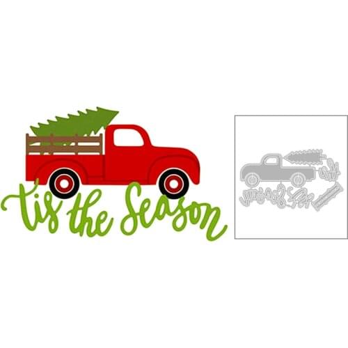 2020 New Truck Christmas Tree and Word Tis The Season Metal Cutting Dies For Scrapbooking Greeting Card Paper Making no stamps