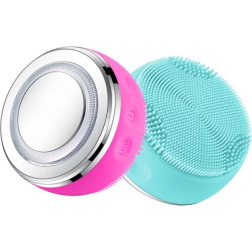 2in1 LED Light Silicone Heating Face Cleanser Massage Facial Cleaning Skin Scrub Washing Brush Skin Care Cleaner Massager