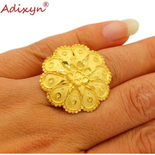 Adixyn Ethiopian Jewelry 24K Gold Color Copper Rings for Women Men Dubai African Wedding bands Accessories N103121