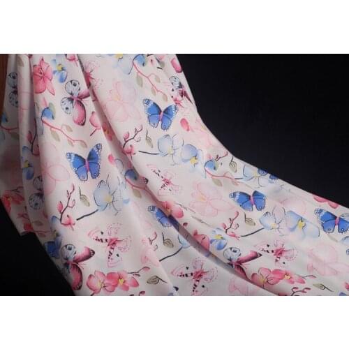 Free shipping White powder butterfly artificial cotton summer cotton silk baby clothing fabric summer cool cloth