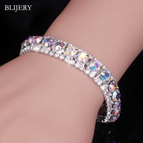 BLIJERY Luxury Crystal Bracelets For Women Multicolor Rhinestone Bracelets & Bangles Bridal Wedding Jewelry Party Accessories
