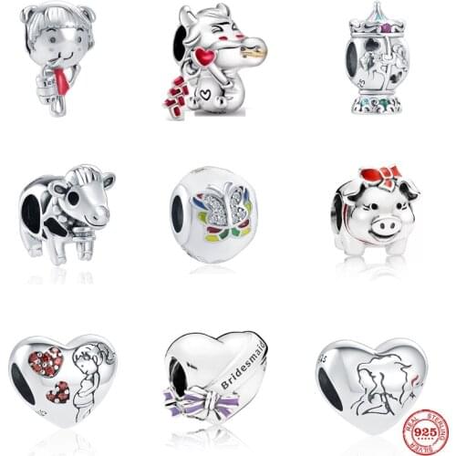 European Carousel Girl Butterfly Bead Fit Pandora Bracelet&Bangle Making Fashion DIY Jewelry For Women 925 Silver Original