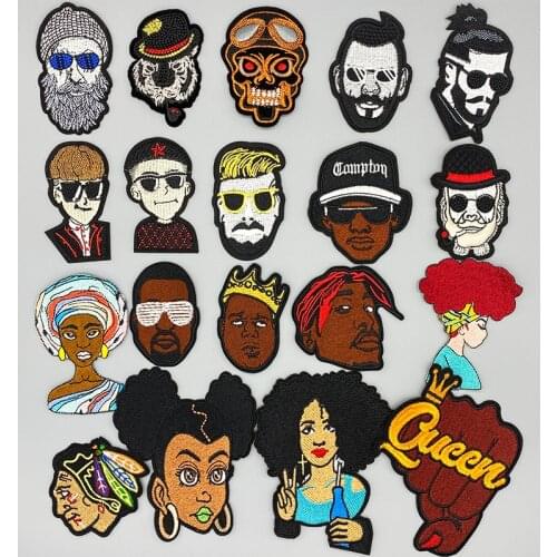 Black African Girl Patch Rapper singer Embroidered Patches For Clothing Iron on Patches Badges DIY Decoration Clothes Stickers