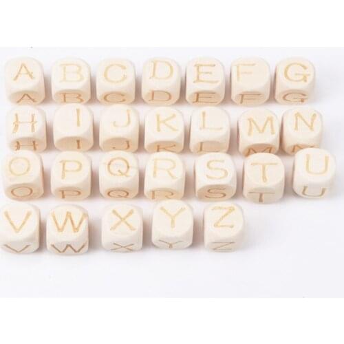 Square Wooden Alphabet Letter Number DIY Spacer Beads Baby Smooth Teether For Jewelry Making Accessories 10mm 12mm