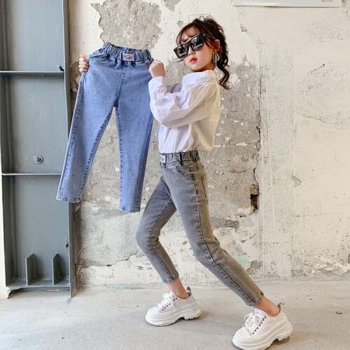 Teenage Children Elastic Waist Denim Pants Girls Black Skinny Trousers Kids Clothes Trousers Slim Casual Childrens Jeans