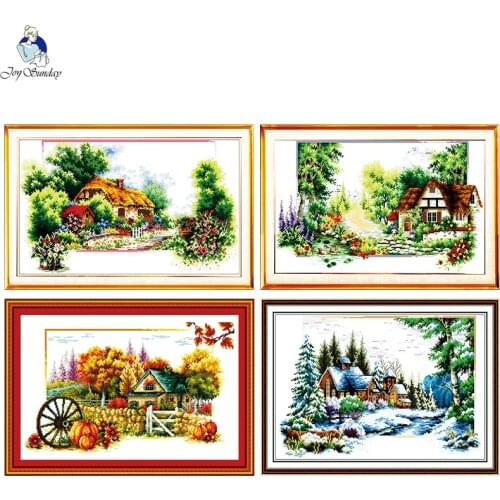 Four Seasons Series Embroidery DMC Cotton Thread Cross Stitching Printed Canvas Cross Stitch Wall Decoration Needlework Set