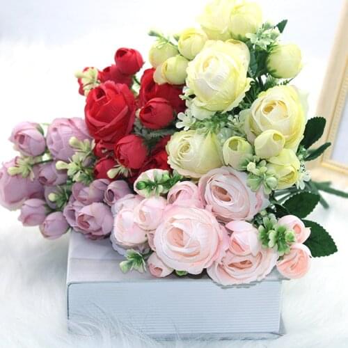 Hot selling 1pcs/simulation flower foreign trade artificial flower artificial flower wedding bouquet plant European rose flower