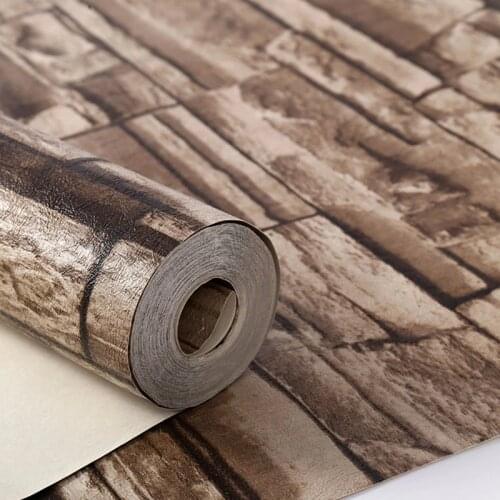 Stone 3D Wood Blocks Effect Brown Stone Brick 10M Vinyl Wallpaper Roll Living Room Background Wall Decor Wall Cover Thicker