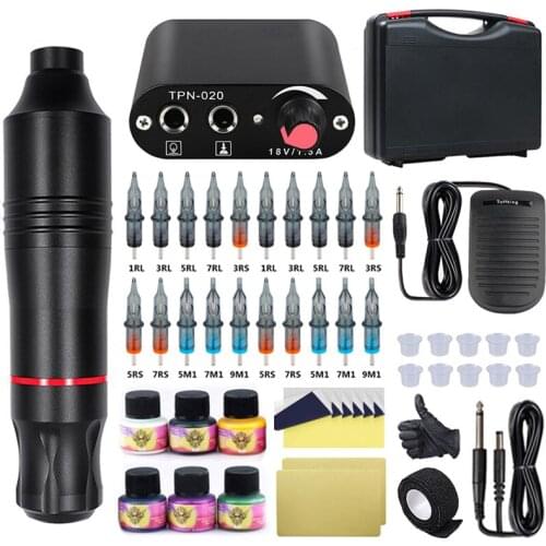 Professional Tattoo Machine Kit DCA Interface Permanent Makeup Rotary Tattoo Pen with Cartridges Needles for Tattoo Artists