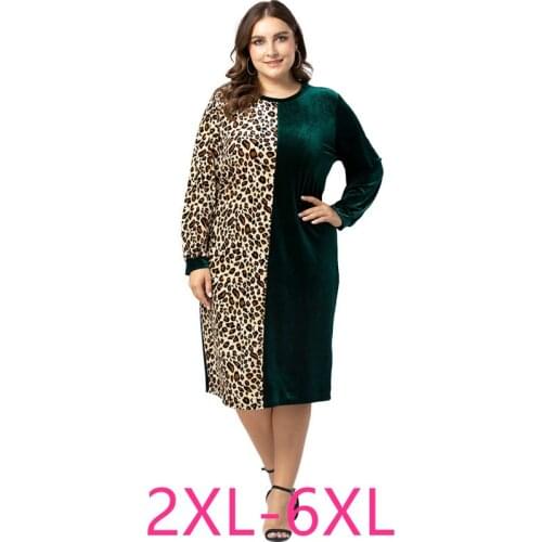 Female spring autumn plus size dress for women loose casual large long sleeves leopard O neck straight dresses 3XL 4XL 5XL 6XL