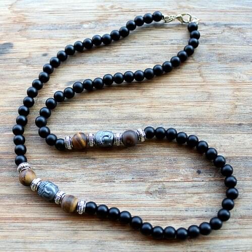New Design fashion Black Mens Hematite Buddha Bead Necklace Fashion Jewelry