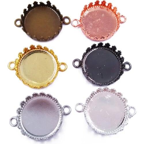 Wholesale Lot 1000Piece 15mm Round Blank Pendant Cabochon Setting Bezel Cups with 2 Connector Pendant Trays Jewelry Making PT07
