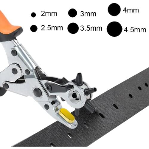 Leather Belt Hole Revolving Punch Plier Tool DIY Crafts Eyelet Puncher for Watch Band Strap Rubber Fabric Canvas